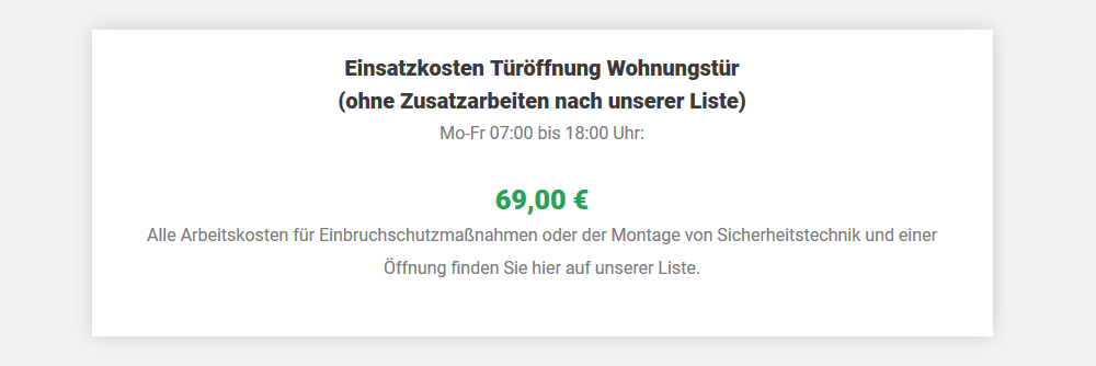 Lokale Schlüsseldienst Preise